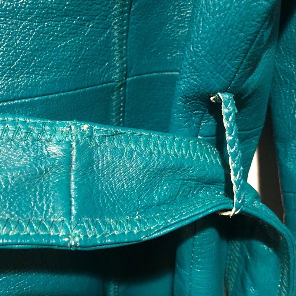 metrostyle Vintage Teal Leather Belted Jacket - Picture 7 of 7